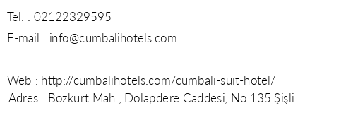 Cumbal Suite Hotel telefon numaralar, faks, e-mail, posta adresi ve iletiim bilgileri